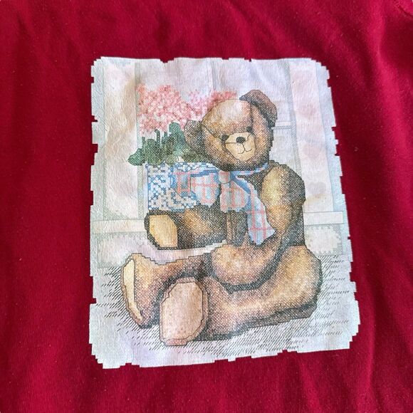 VTG‎ WRANGLER Sweats Sweatshirt Dress Large Red Christmas Bear USA - Picture 2 of 13